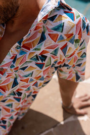 Men's Resort Style Casual Linen Blend Colorful Geometric Print Shirt