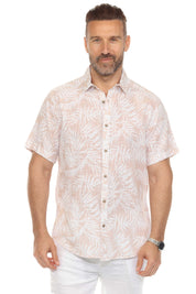 Men's Resort Style Casual Linen Blend Leaf Print Shirt