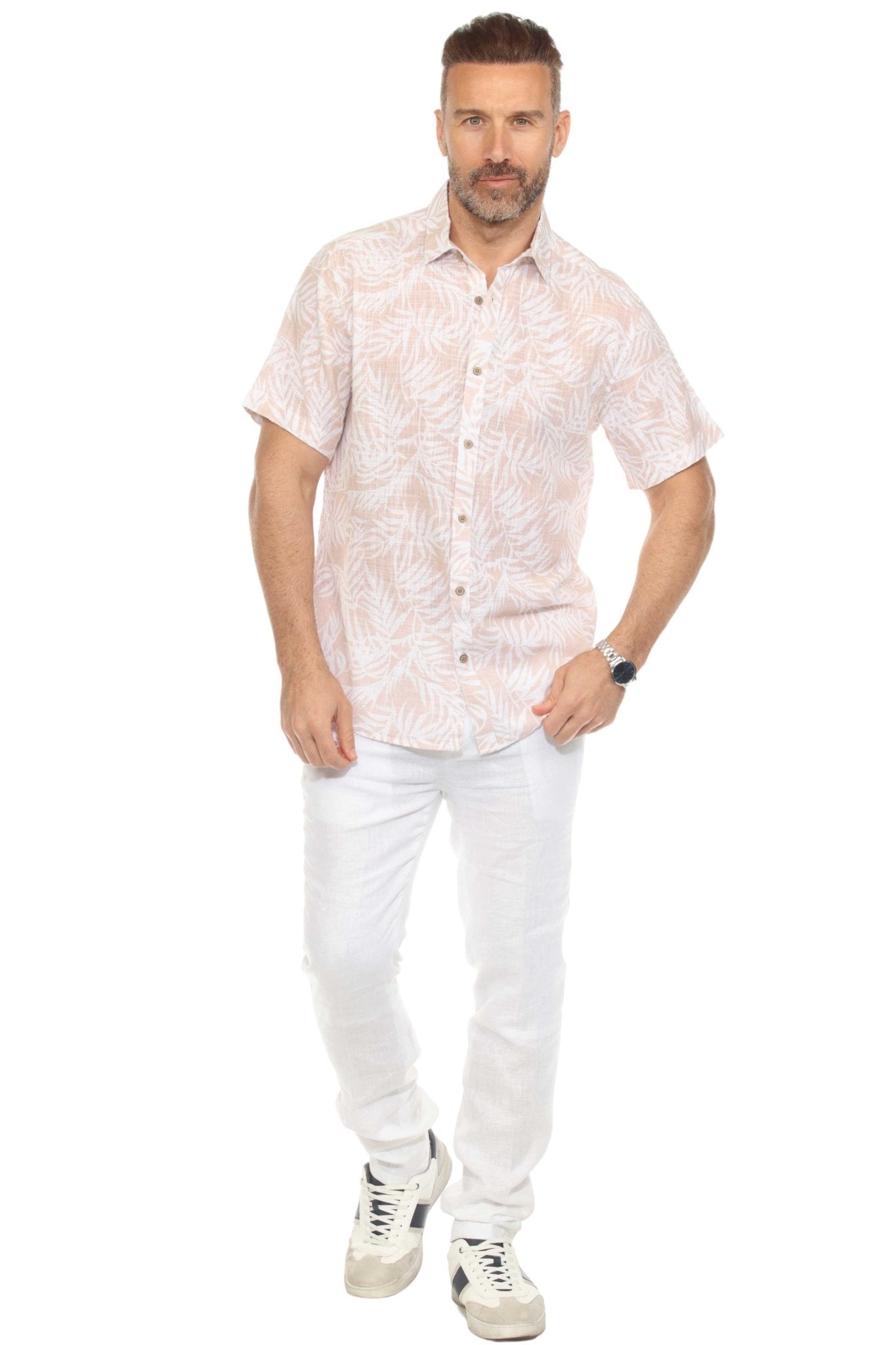 Camisa informal de lino con estampado estilo resort para hombre