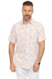 Men's Resort Style Casual Linen Blend Leaf Print Shirt