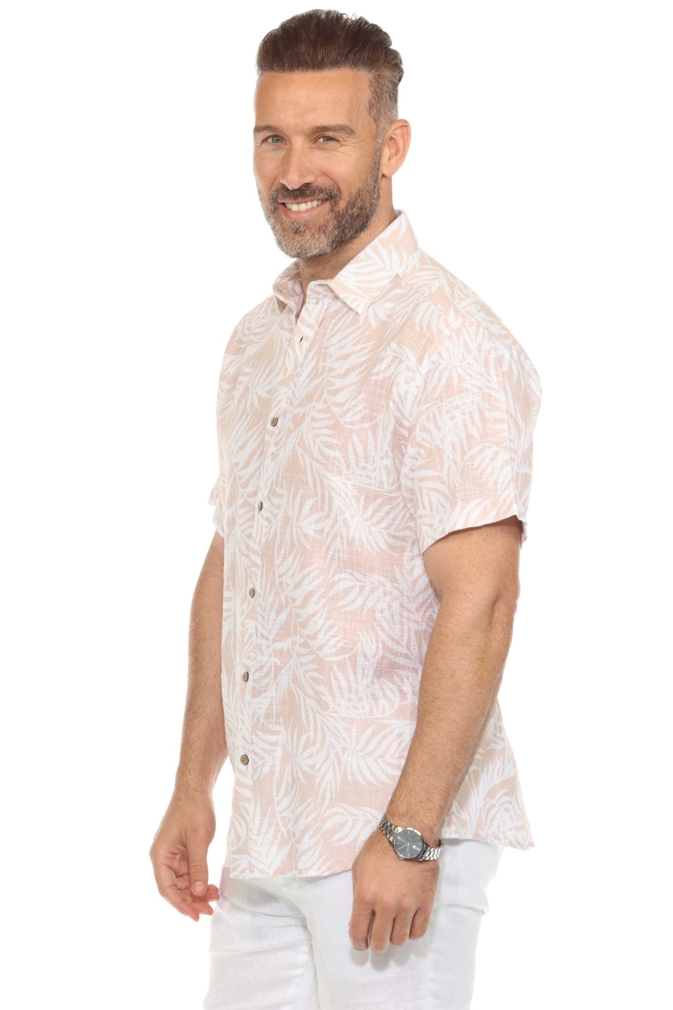 Camisa informal de lino con estampado estilo resort para hombre