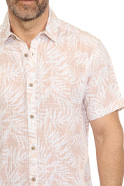 Men's Resort Style Casual Linen Blend Leaf Print Shirt