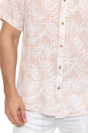 Men's Resort Style Casual Linen Blend Leaf Print Shirt