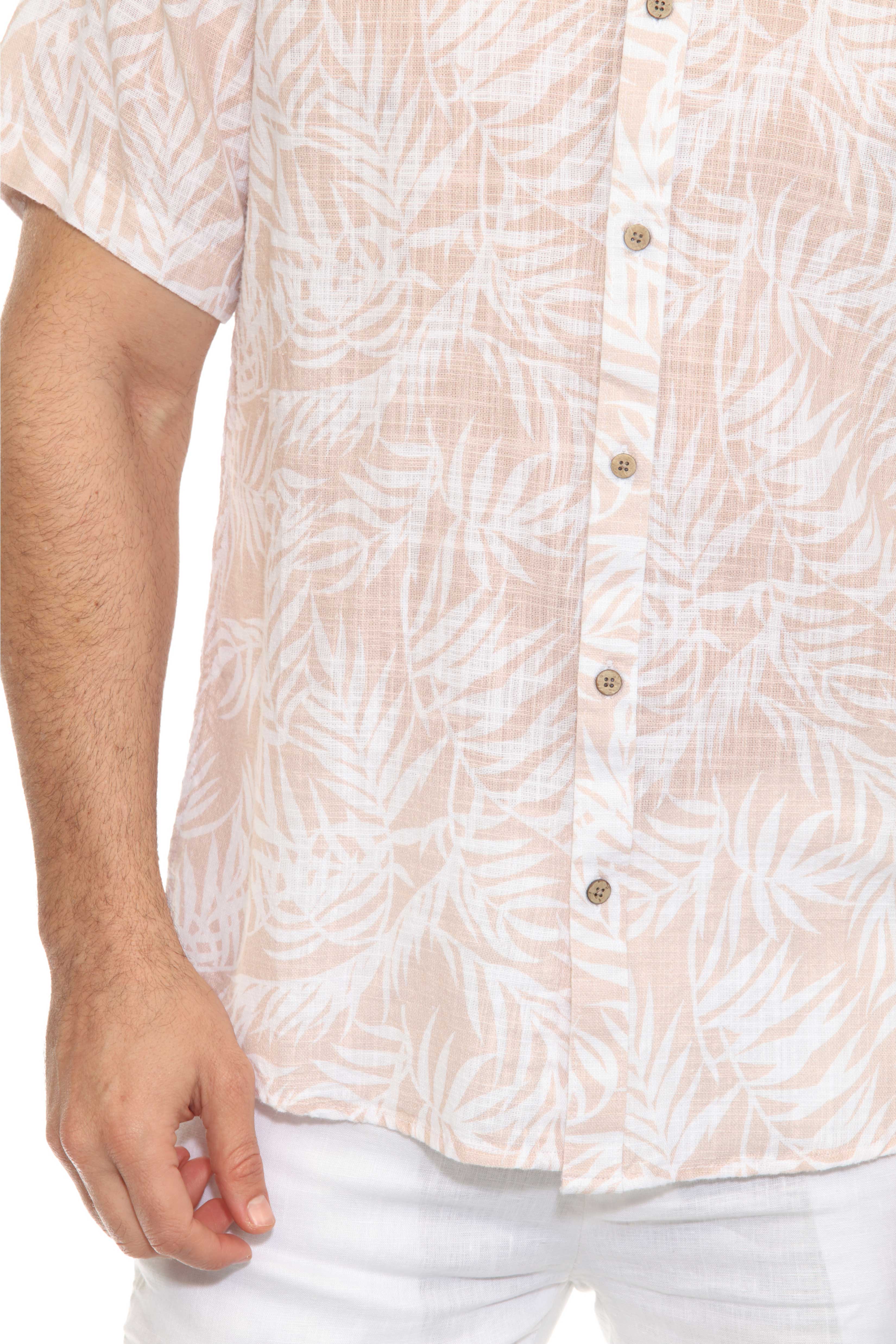 Men's Resort Style Casual Linen Blend Leaf Print Shirt