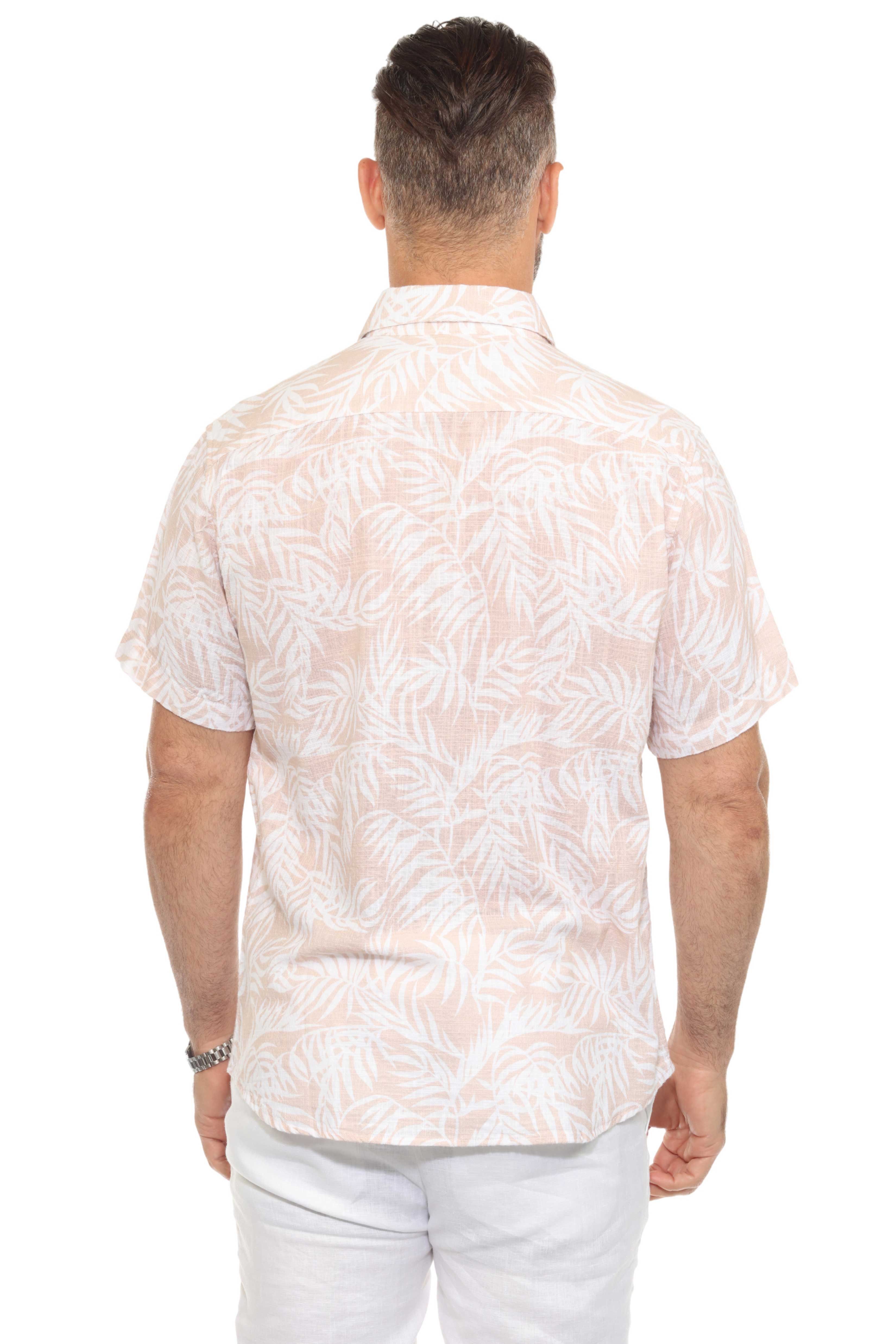 Men's Resort Style Casual Linen Blend Leaf Print Shirt