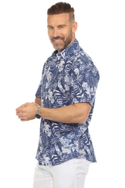 Men's Resort Style Casual Linen Blend Tropical Print Shirt