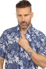 Men's Resort Style Casual Linen Blend Tropical Print Shirt