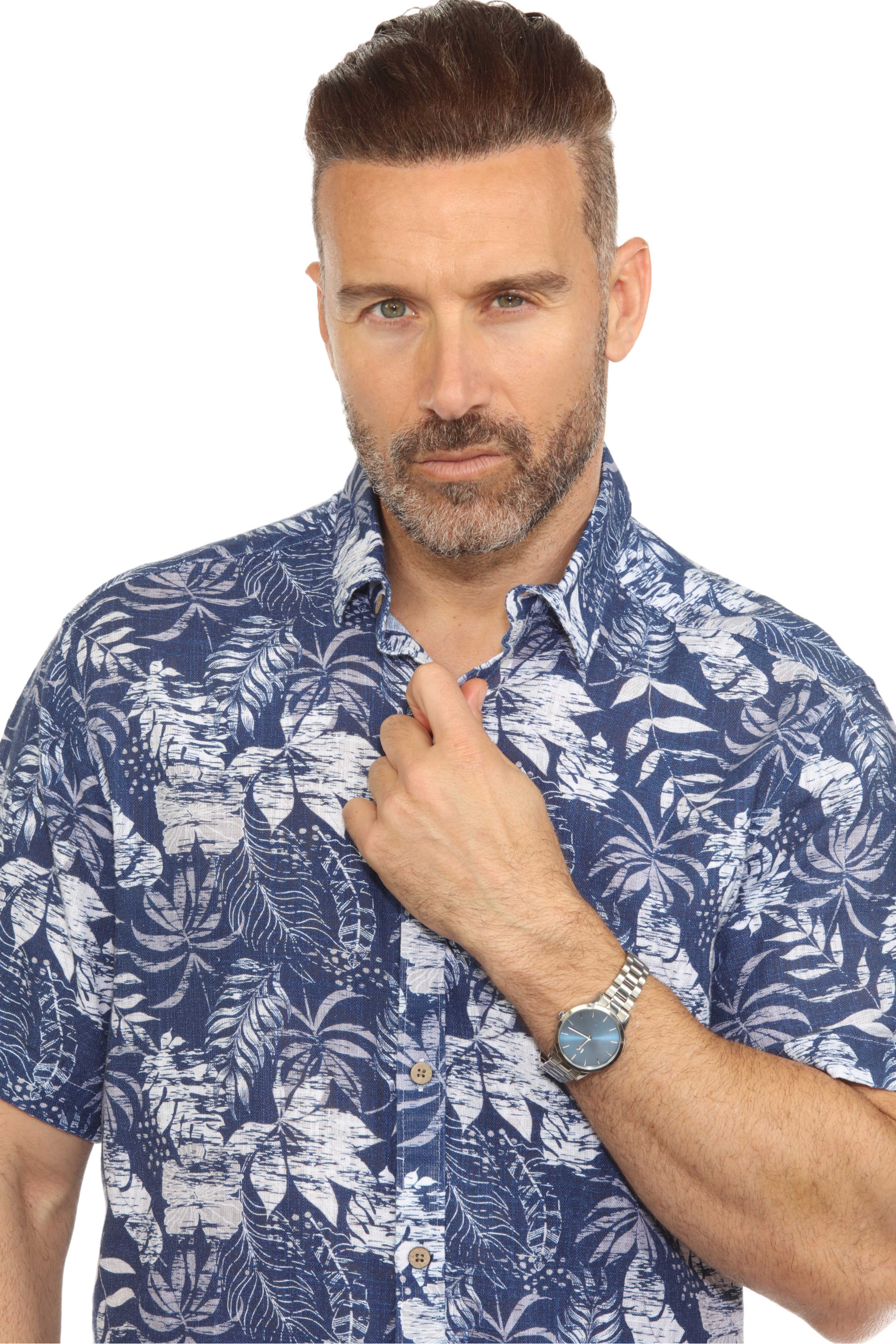 Men's Resort Style Casual Linen Blend Tropical Print Shirt