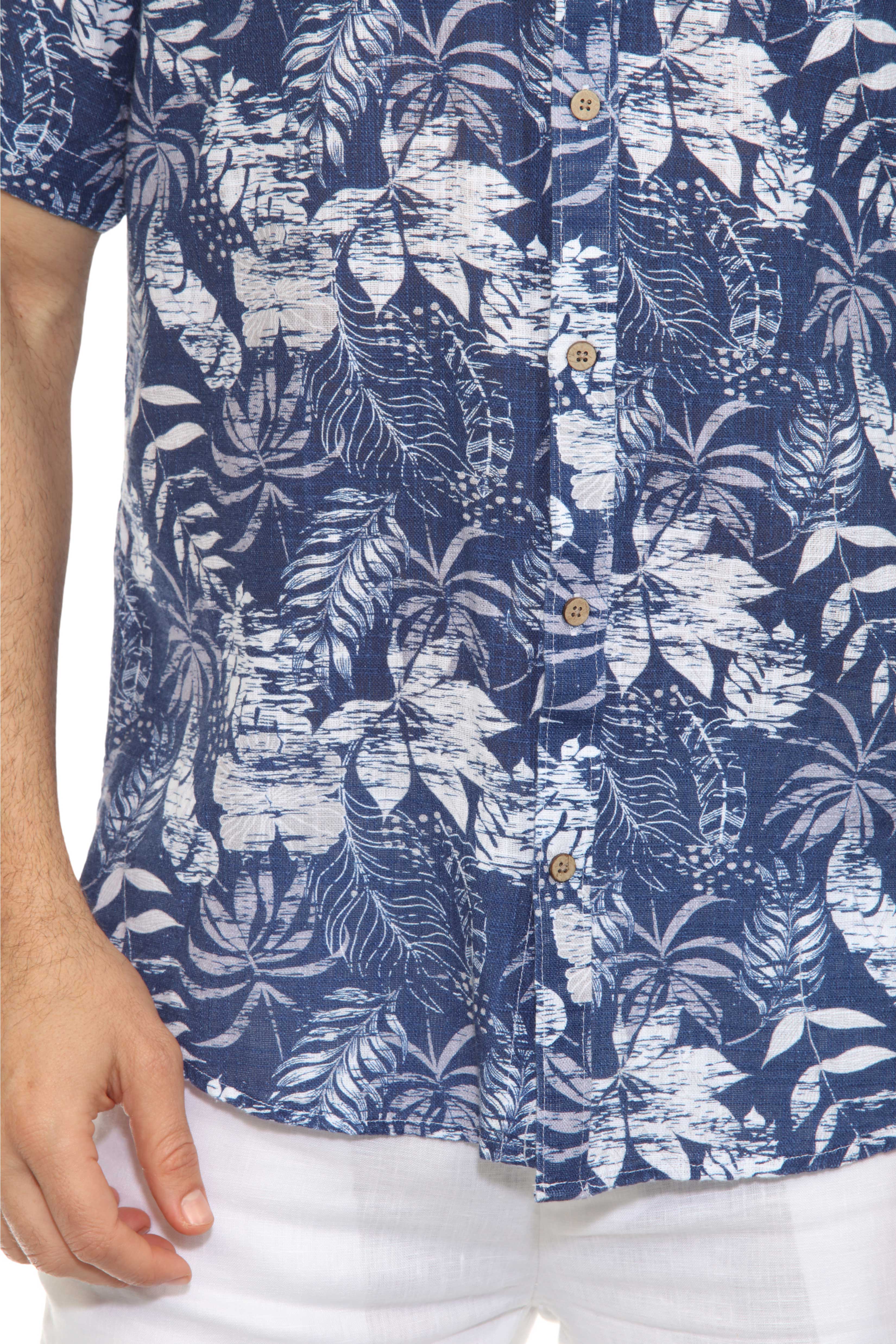 Men's Resort Style Casual Linen Blend Tropical Print Shirt