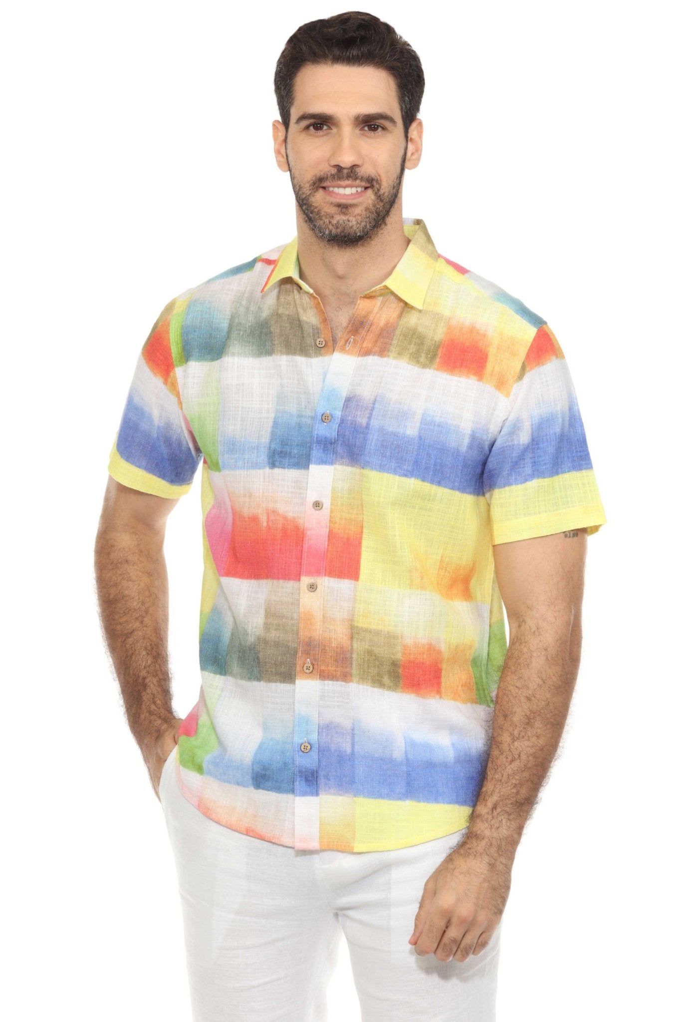 Camisa informal de lino con estampado estilo resort para hombre