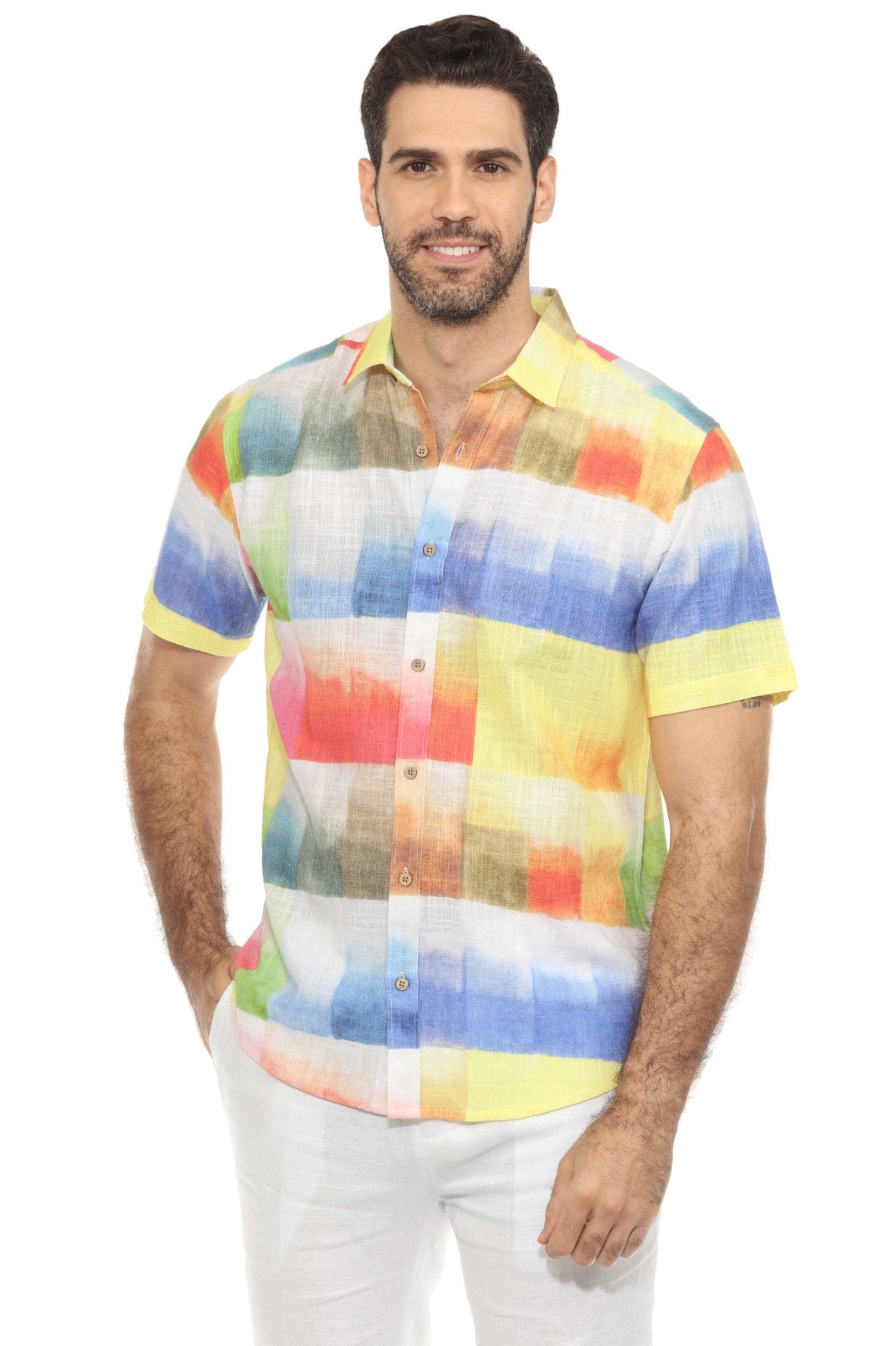 Men's Resort Style Casual Linen Blend Colorful Print Shirt