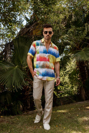 Men's Resort Style Casual Linen Blend Colorful Print Shirt