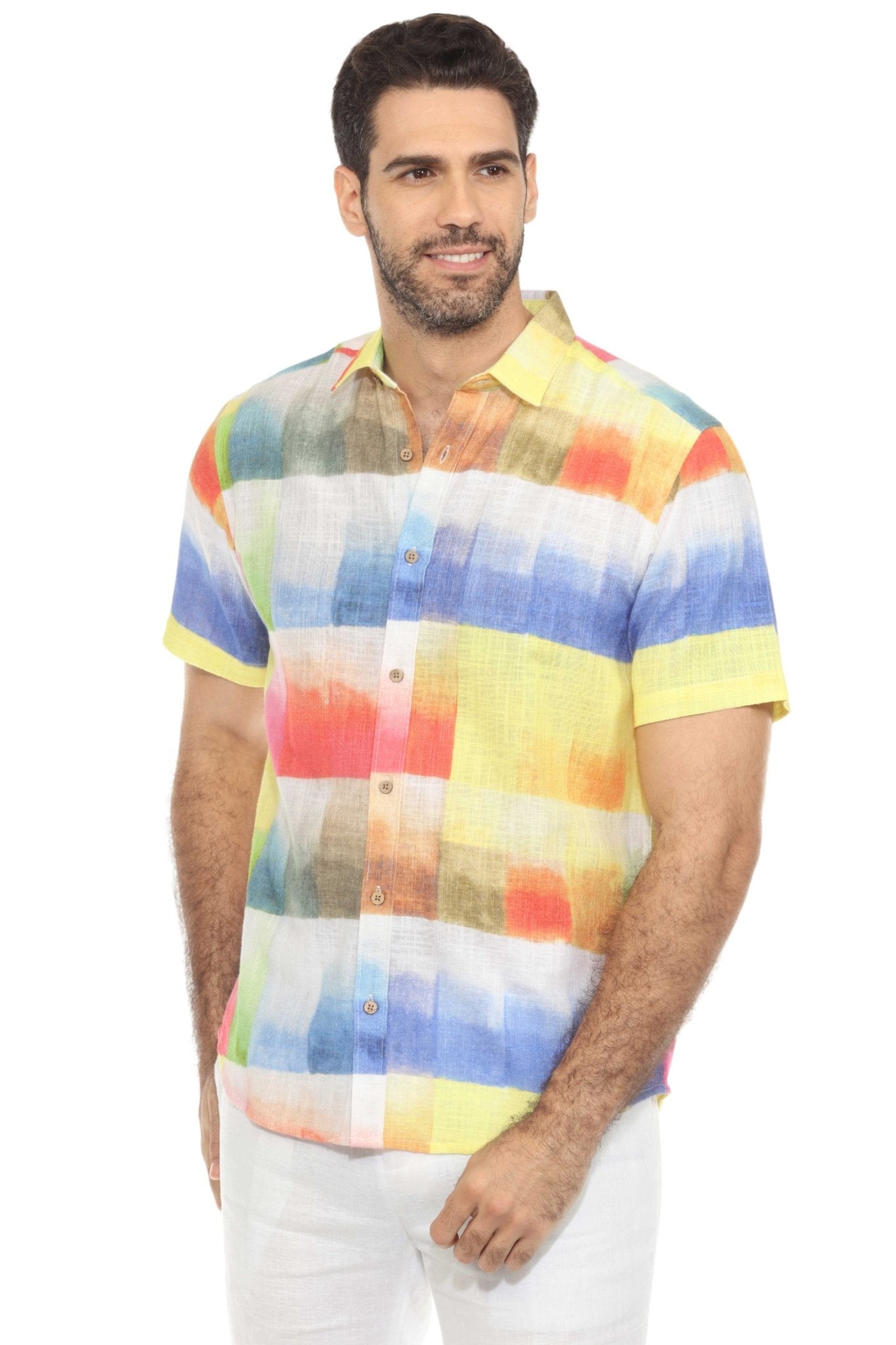 Men's Resort Style Casual Linen Blend Colorful Print Shirt