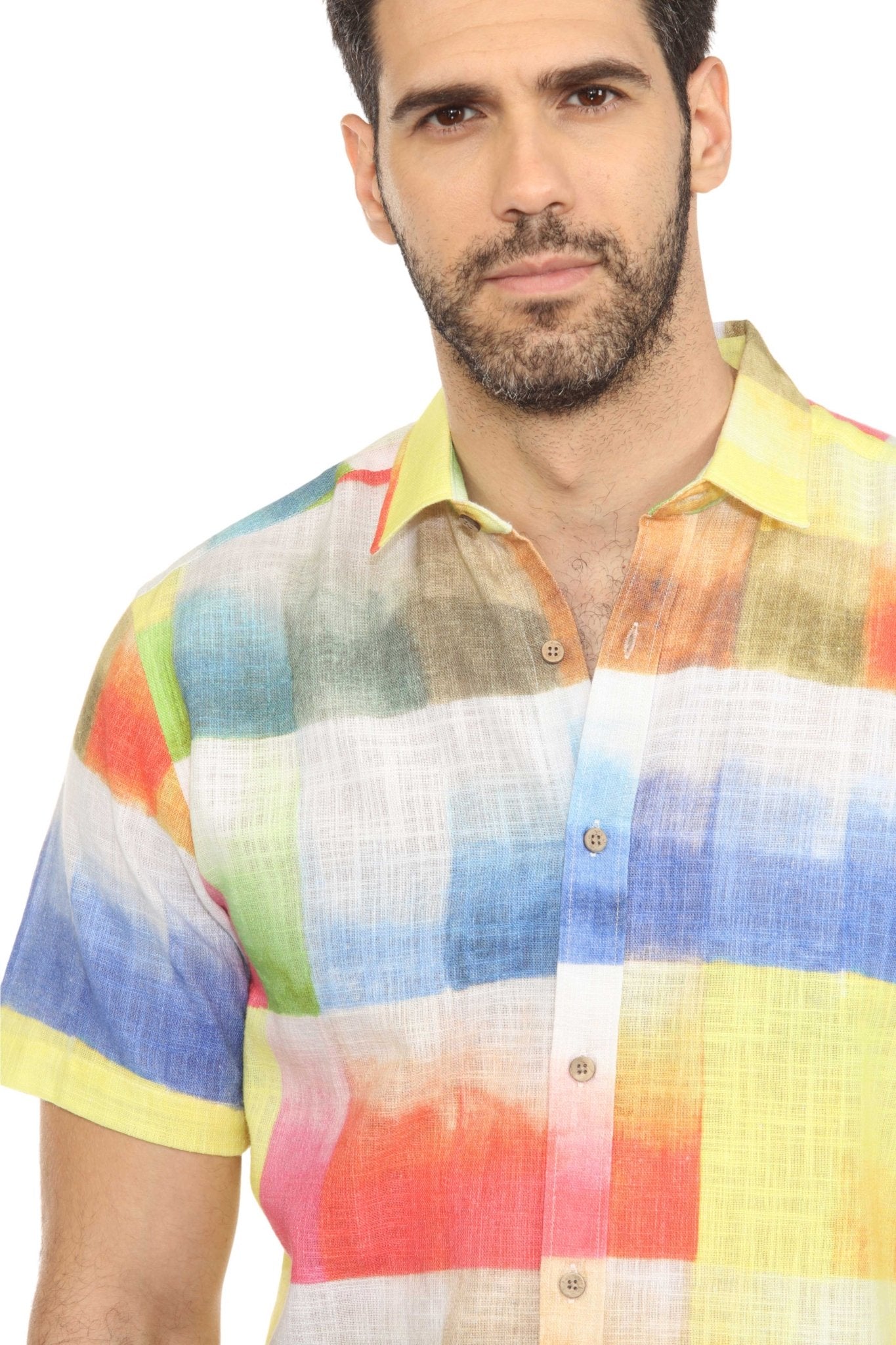 Men's Resort Style Casual Linen Blend Colorful Print Shirt