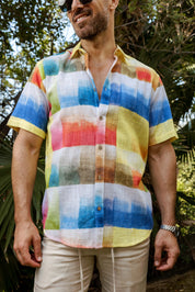 Men's Resort Style Casual Linen Blend Colorful Print Shirt