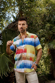 Men's Resort Style Casual Linen Blend Colorful Print Shirt