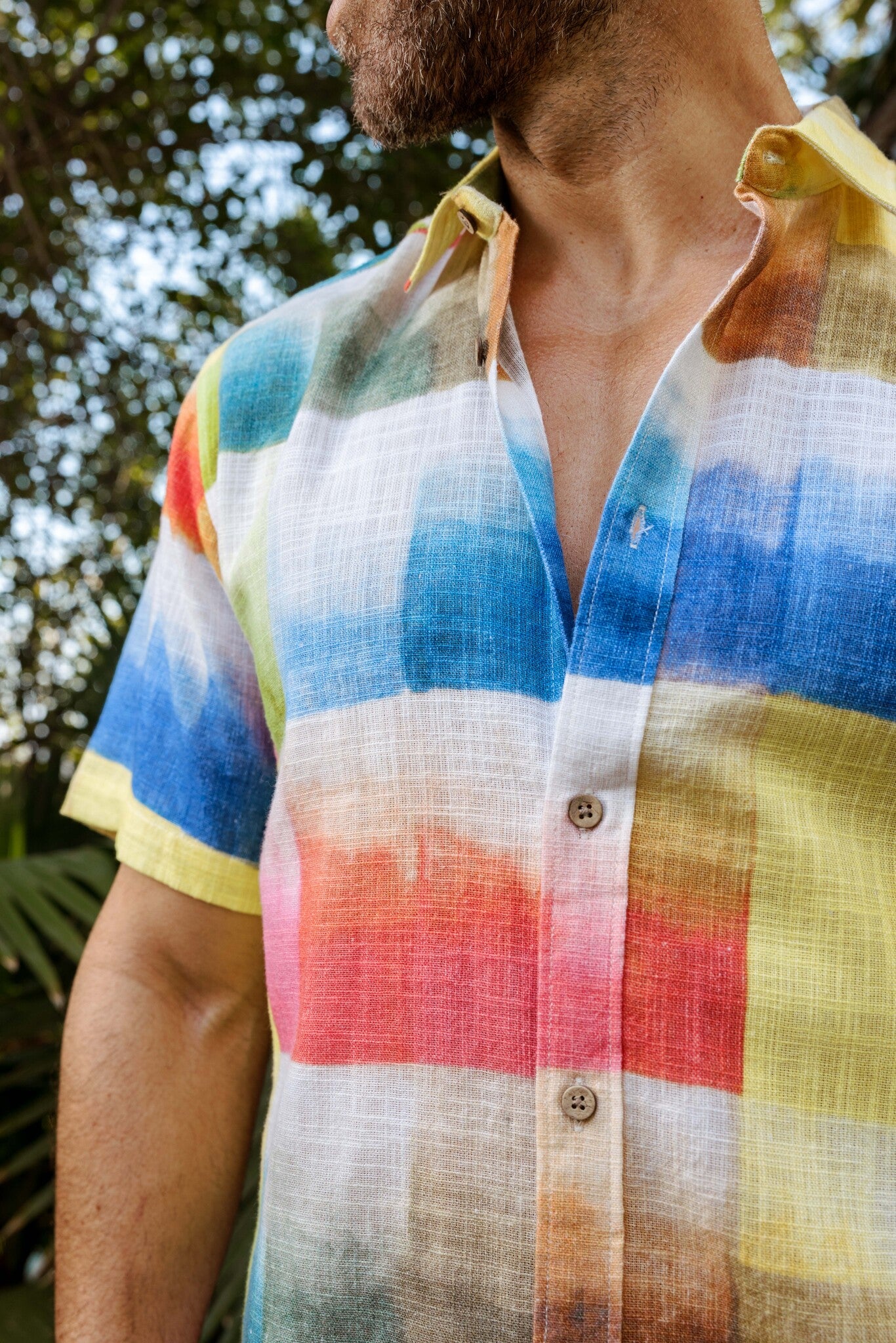 Men's Resort Style Casual Linen Blend Colorful Print Shirt