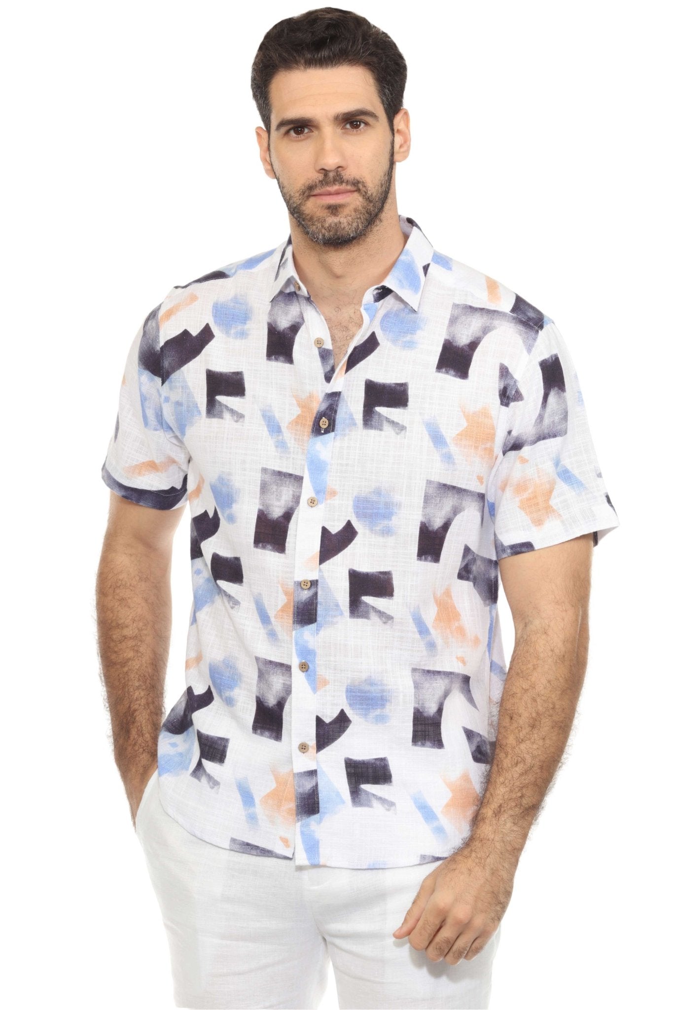 Men's Resort Style Casual Linen Blend Colorful Abstract Print Shirt