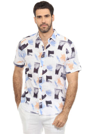 Camisa informal de lino con estampado estilo resort para hombre