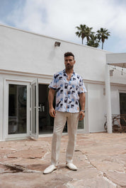 Men's Resort Style Casual Linen Blend Colorful Abstract Print Shirt