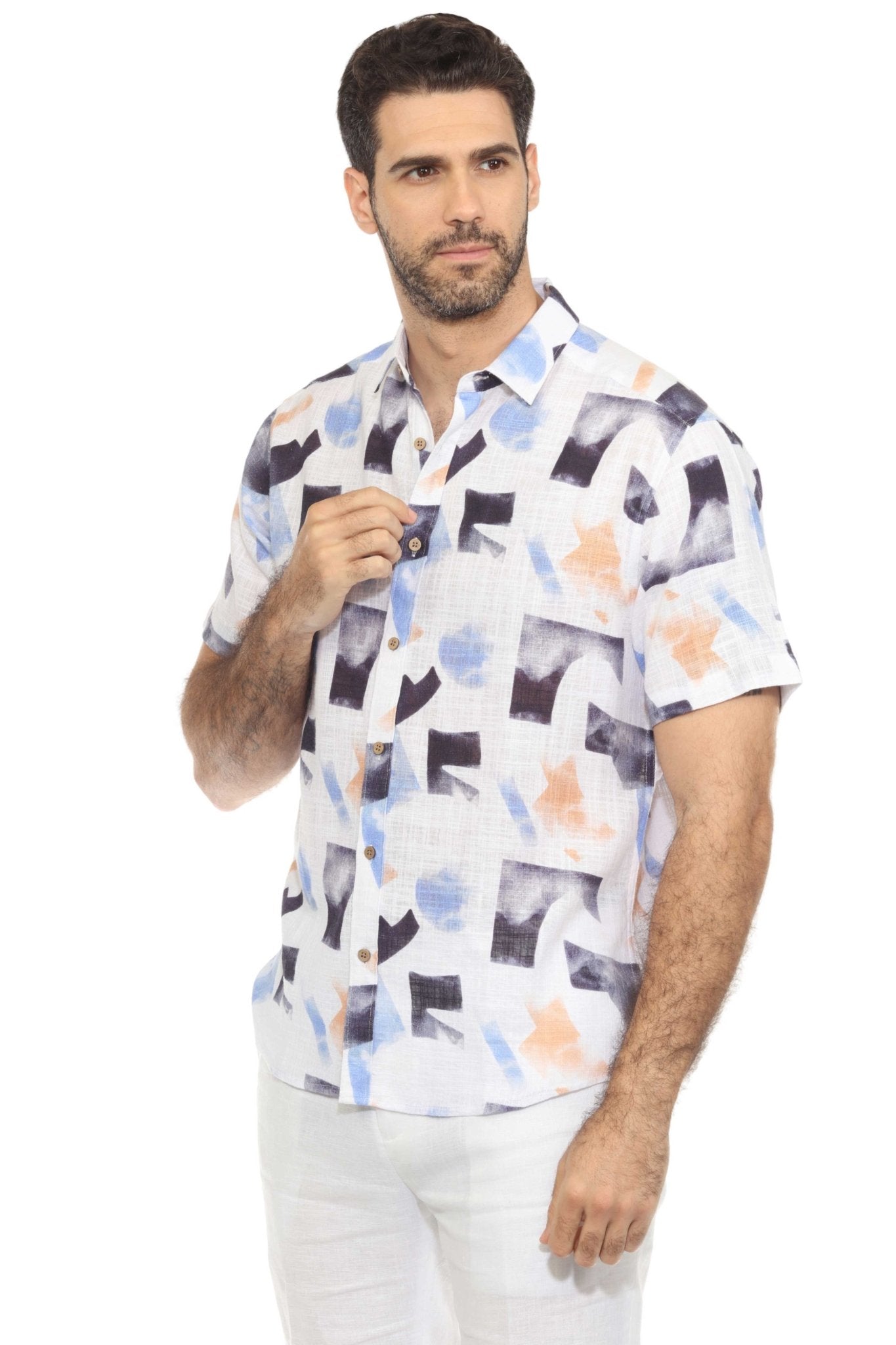 Men's Resort Style Casual Linen Blend Colorful Abstract Print Shirt