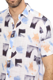 Camisa informal de lino con estampado estilo resort para hombre