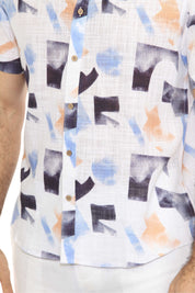 Camisa informal de lino con estampado estilo resort para hombre