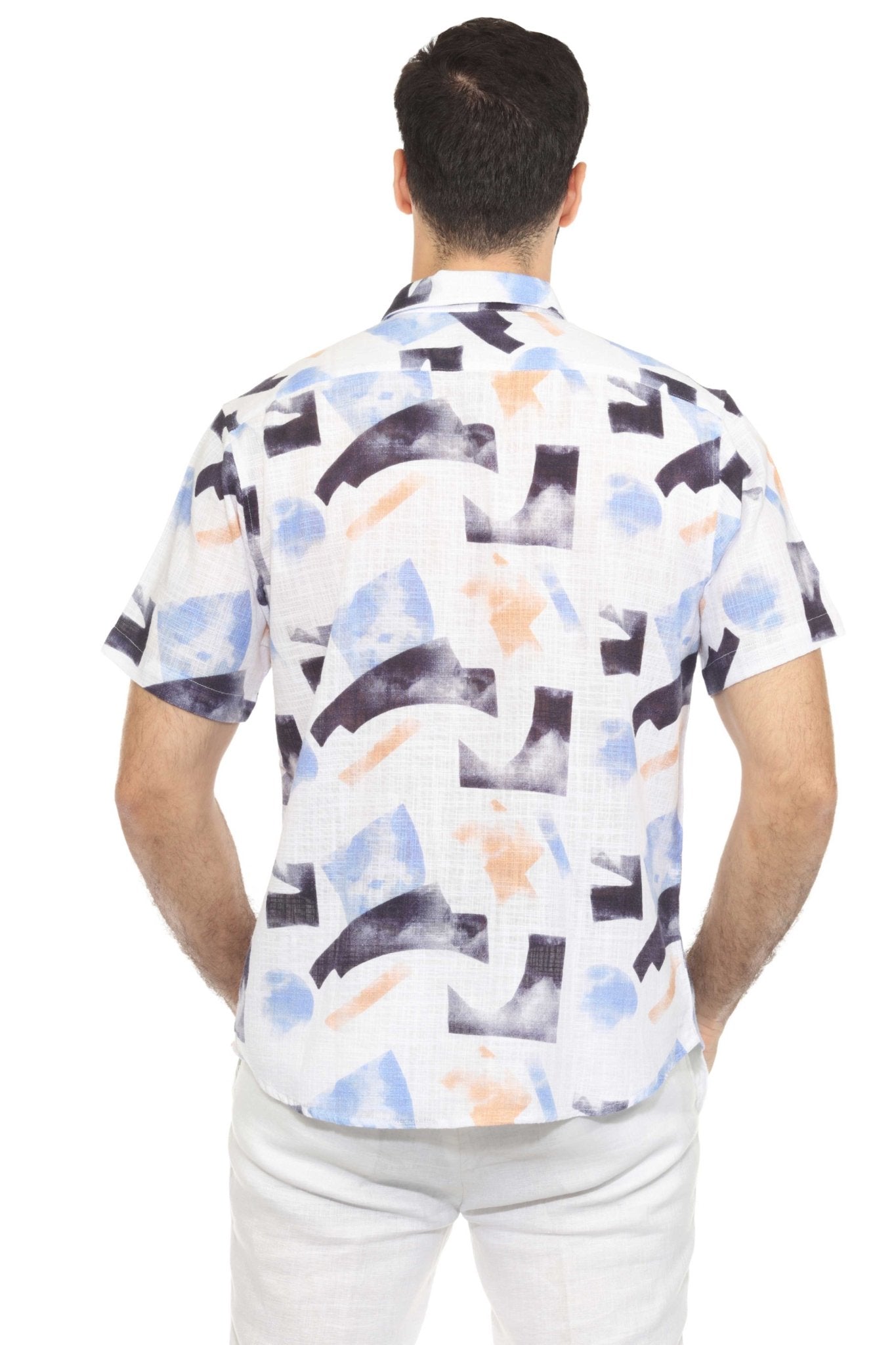 Men's Resort Style Casual Linen Blend Colorful Abstract Print Shirt