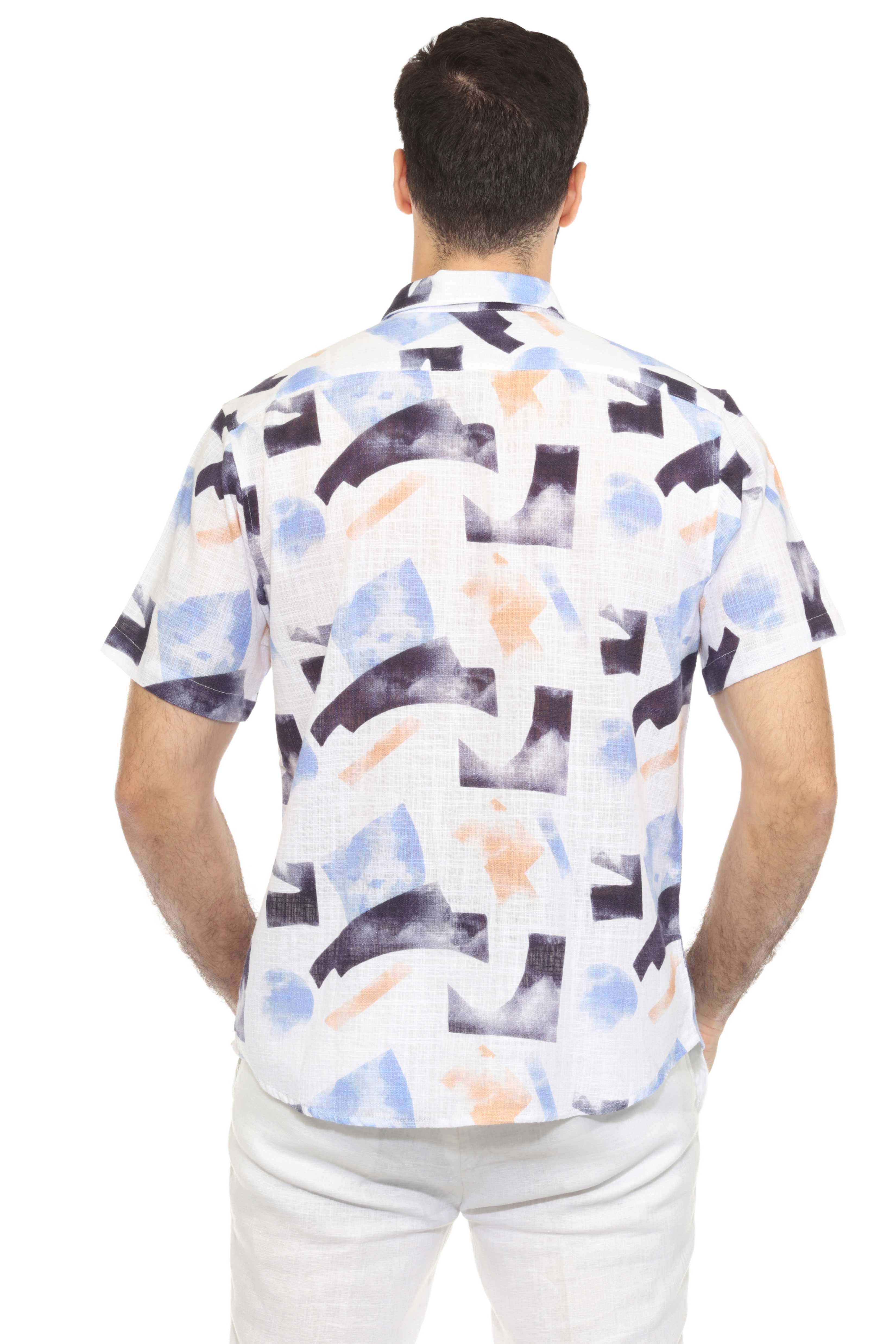 Camisa informal de lino con estampado estilo resort para hombre