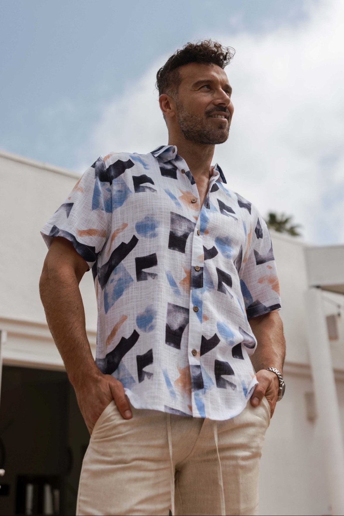 Casual Linen Blend Colorful Abstract Print Shirt