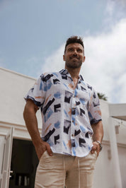 Men's Resort Style Casual Linen Blend Colorful Abstract Print Shirt