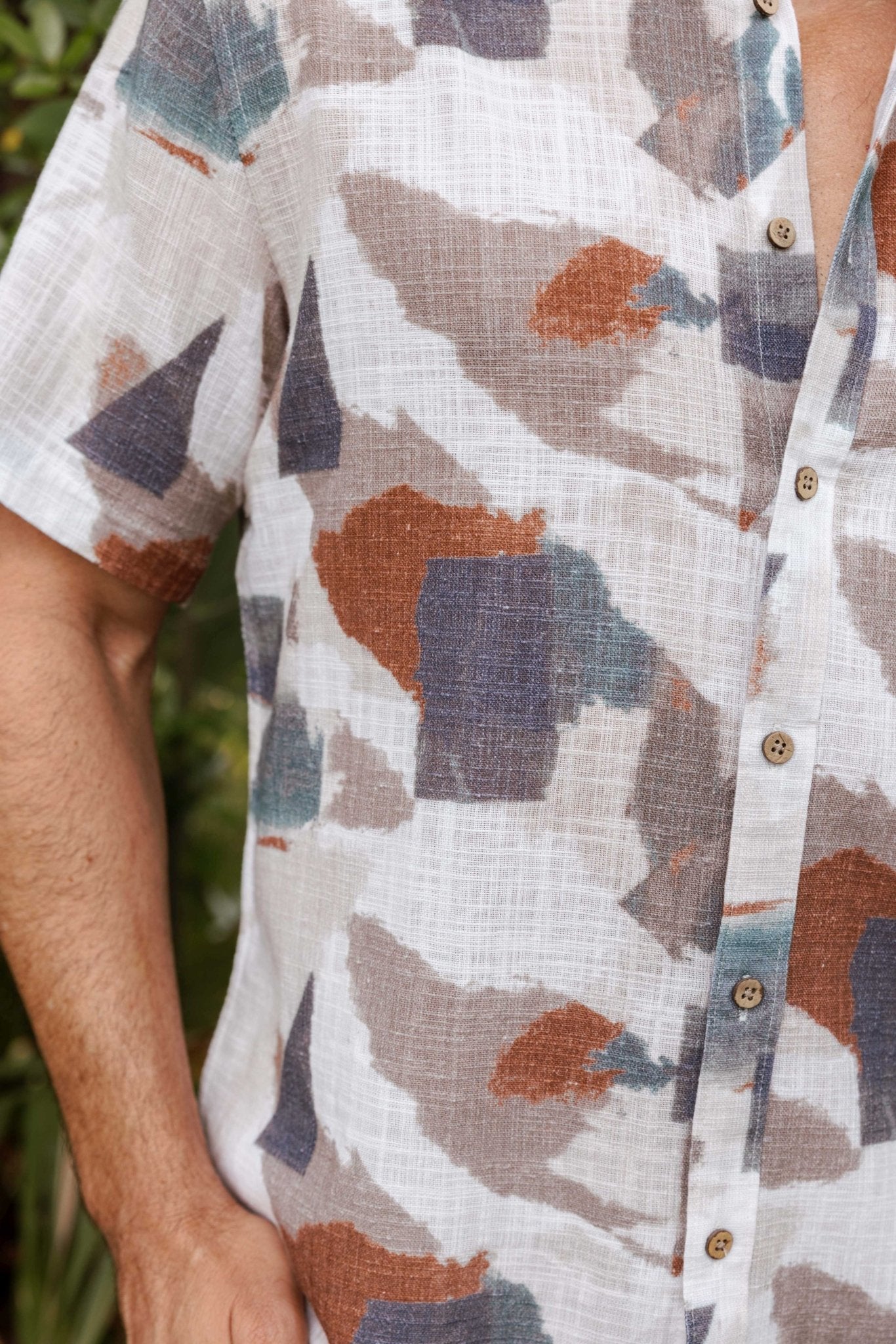 Men's Resort Style Casual Linen Blend Colorful Abstract Print Shirt