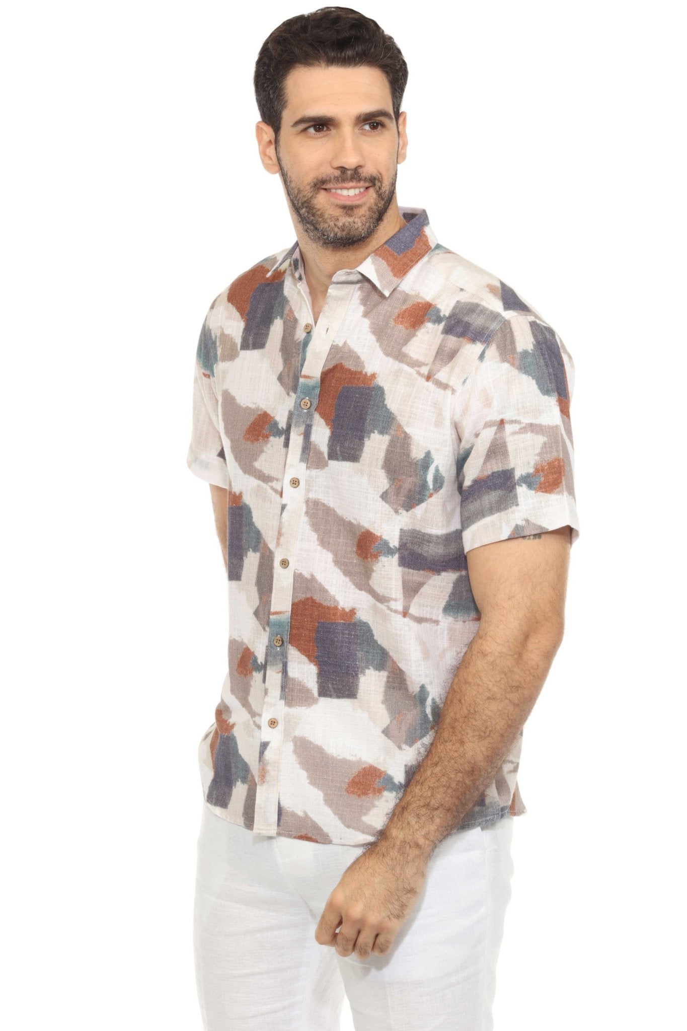 Men's Resort Style Casual Linen Blend Colorful Abstract Print Shirt