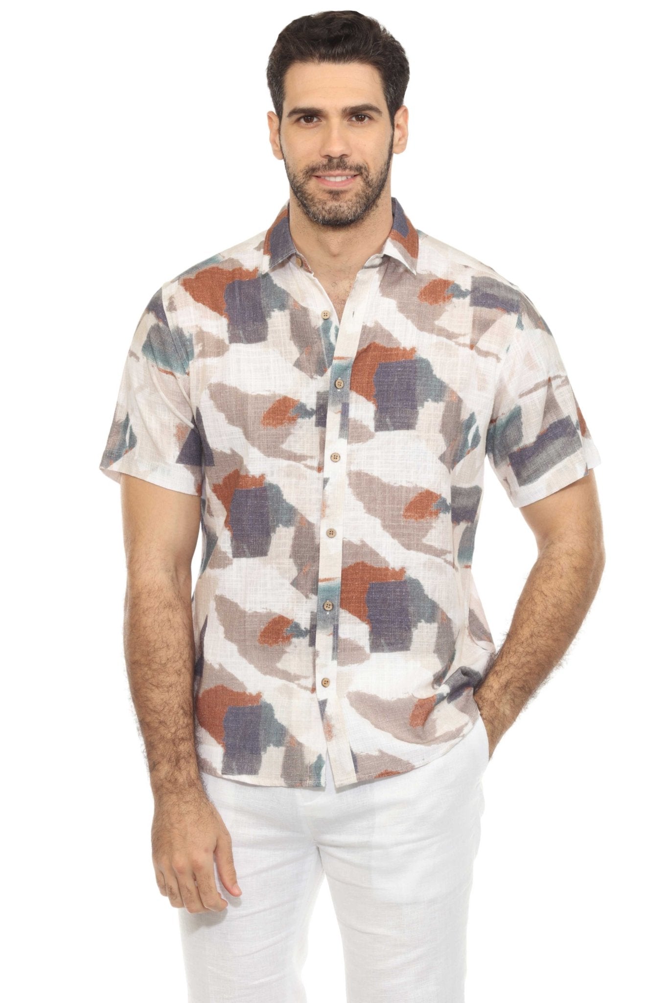 Men's Resort Style Casual Linen Blend Colorful Abstract Print Shirt