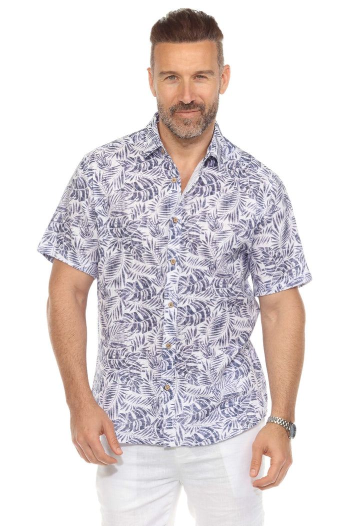 Resort Style Casual Linen Blend Leafy Print Shirt