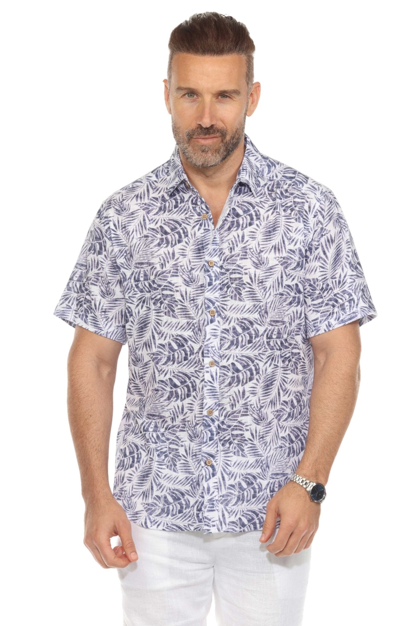 Camisa informal de lino con estampado estilo resort para hombre