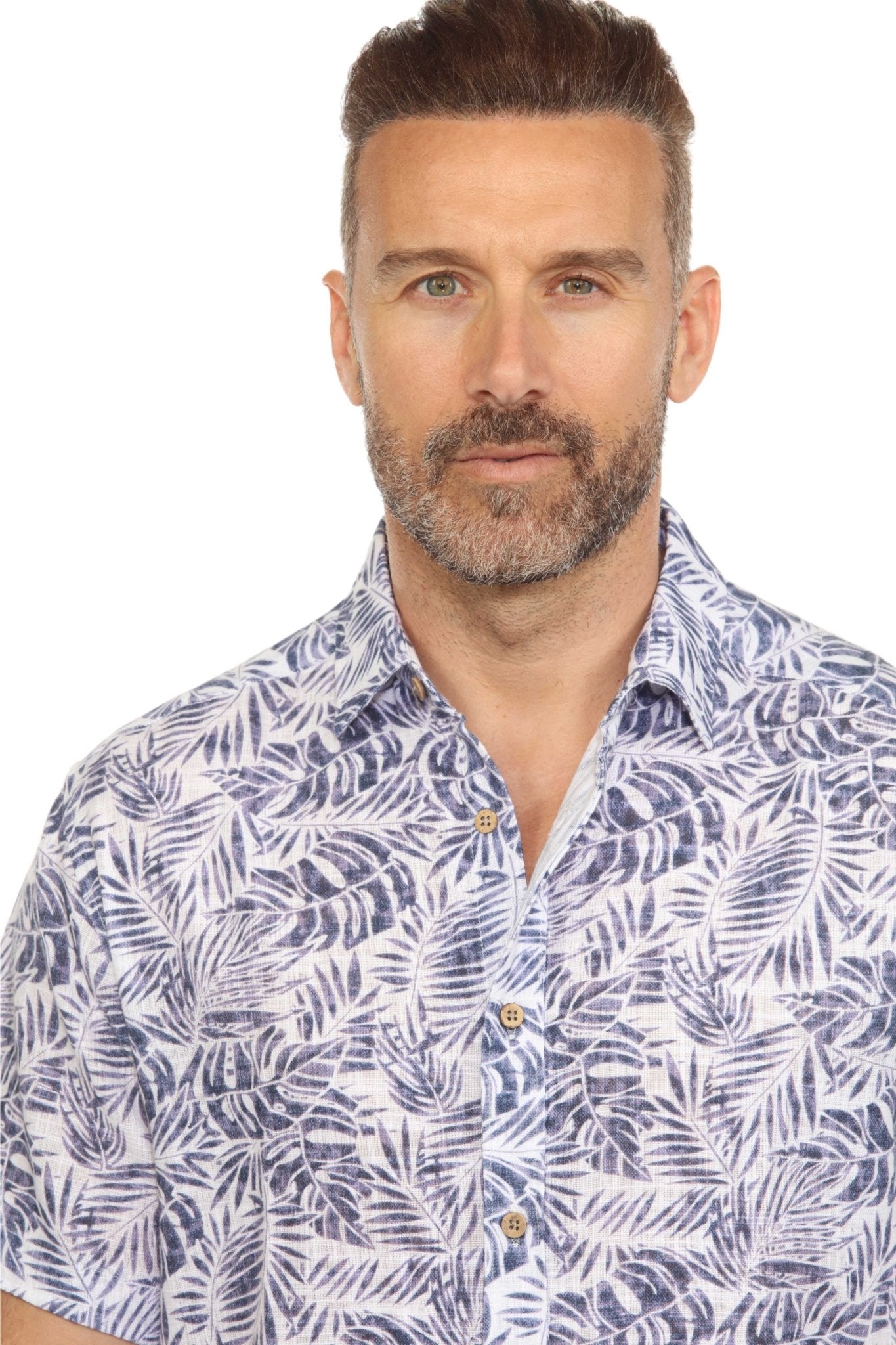 Camisa informal de lino con estampado estilo resort para hombre