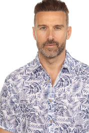 Men's Resort Style Casual Linen Blend Leafy Print Shirt