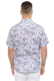 Men's Resort Style Casual Linen Blend Leafy Print Shirt