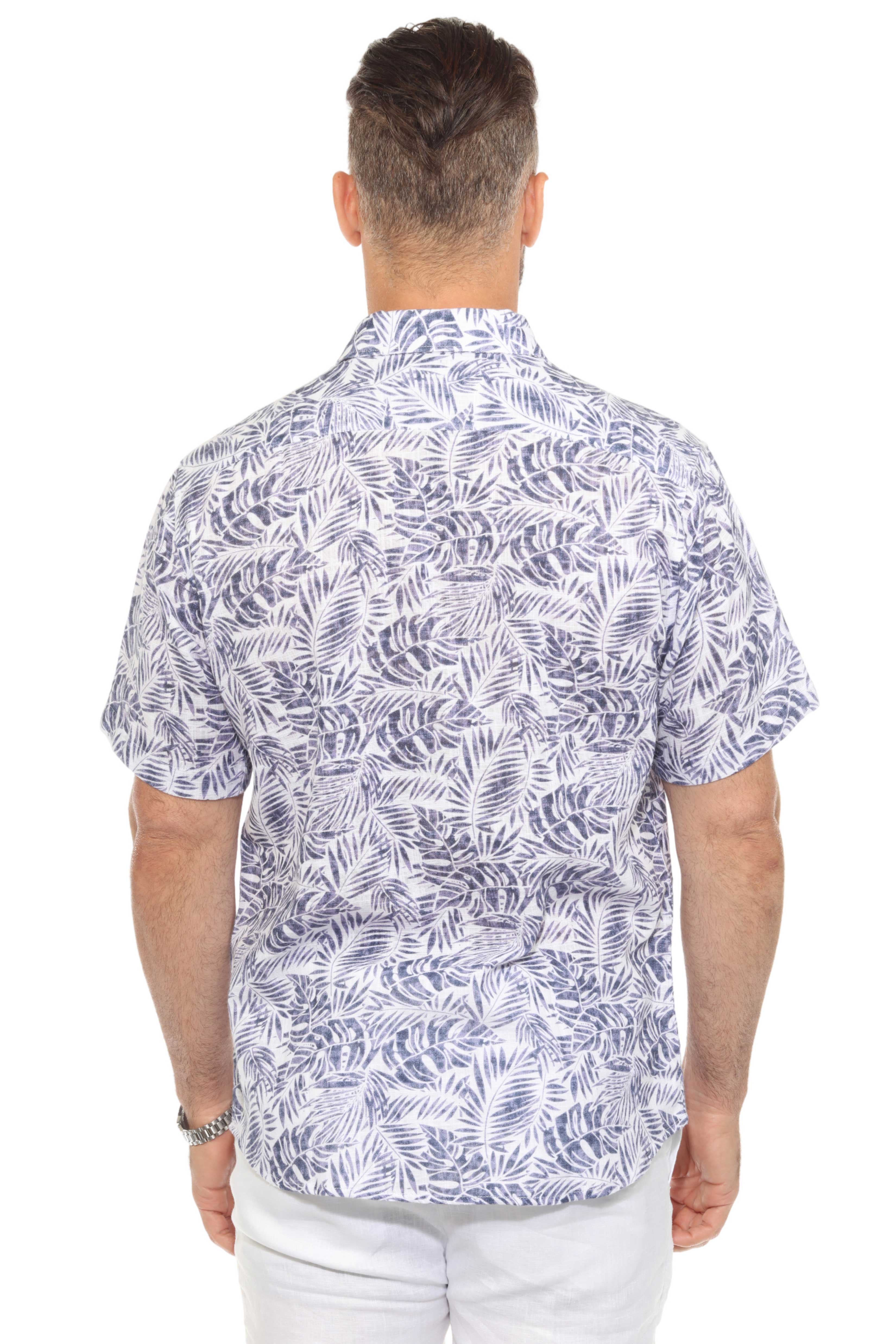 Men's Resort Style Casual Linen Blend Leafy Print Shirt
