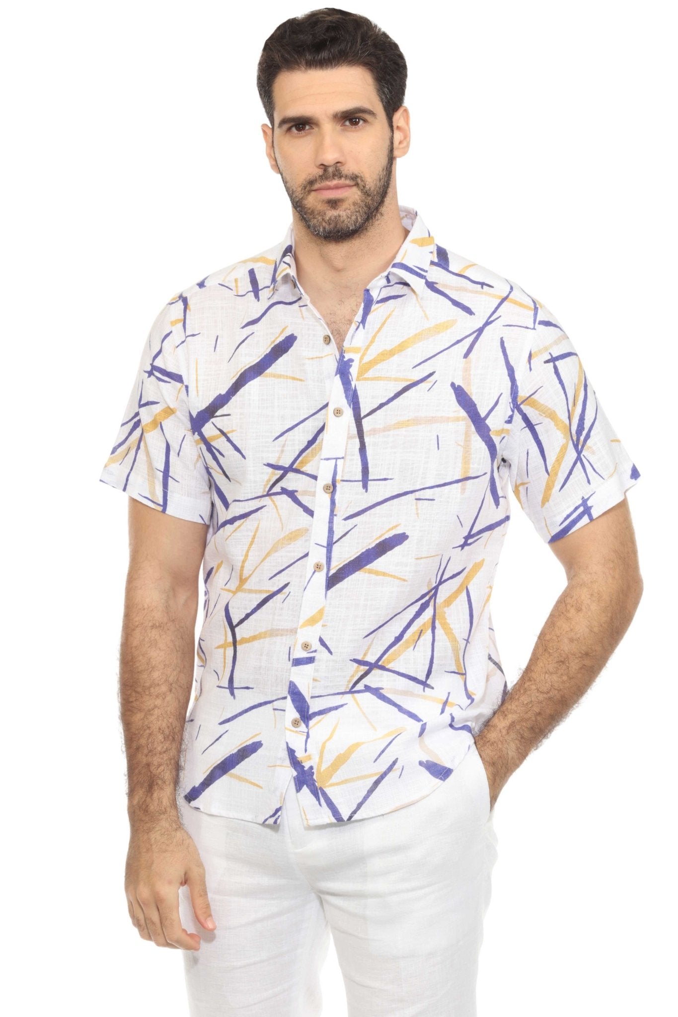Camisa informal de lino con estampado estilo resort para hombre