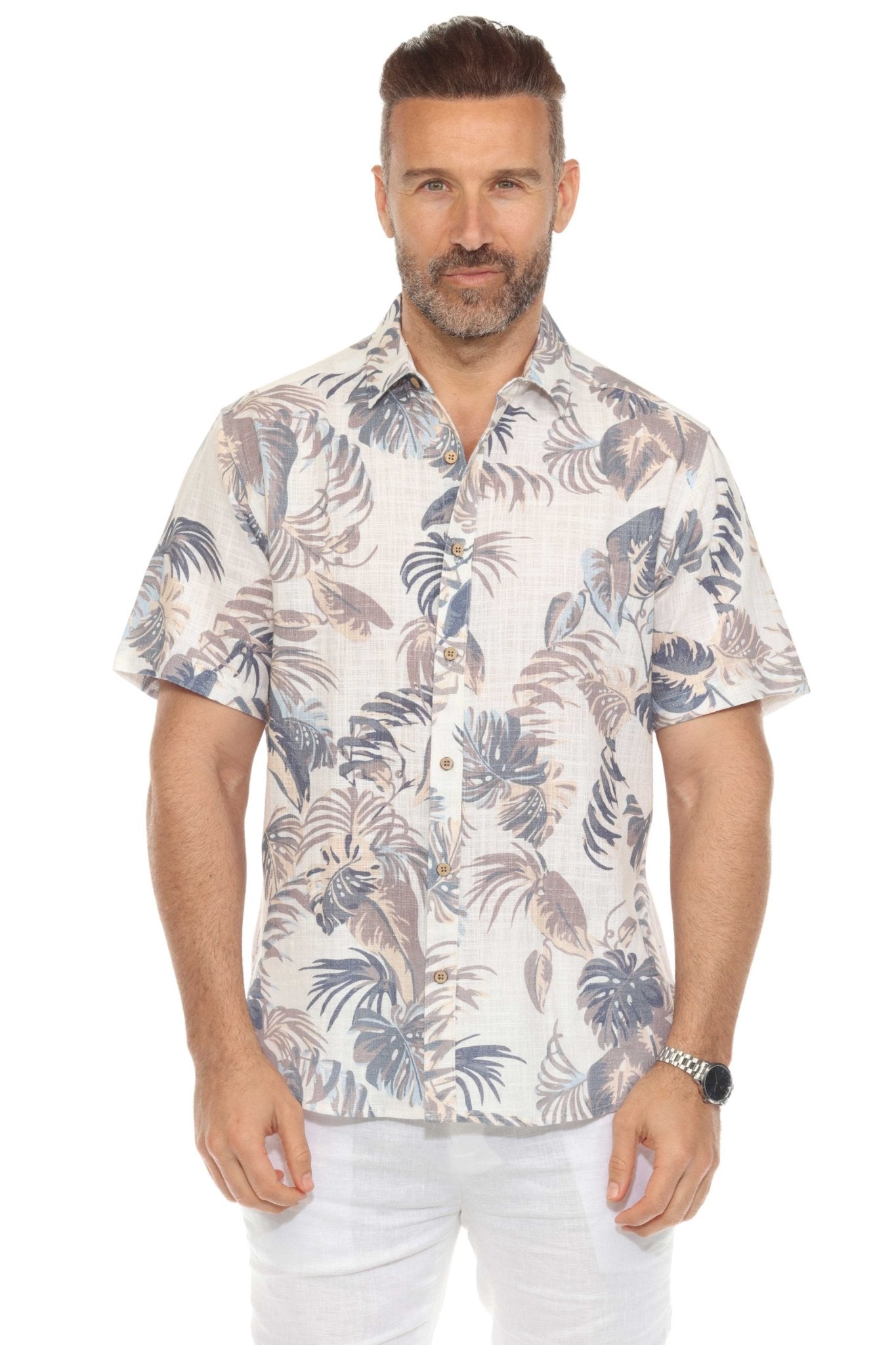 Camisa informal de lino con estampado estilo resort para hombre