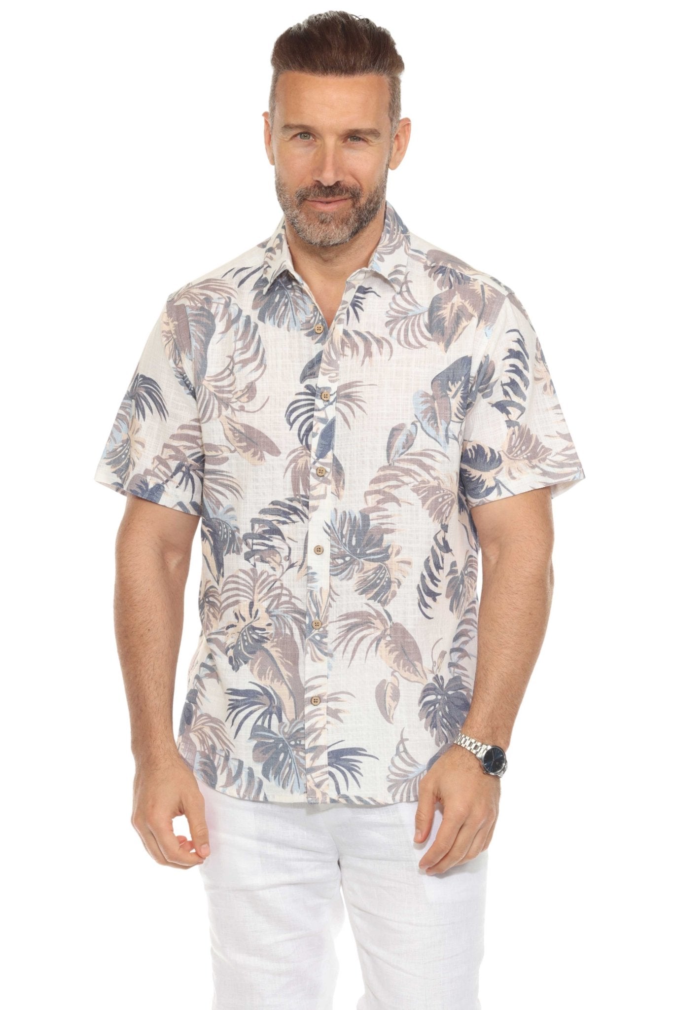 Camisa informal de lino con estampado estilo resort para hombre