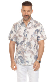 Men's Resort Style Casual Linen Blend Leafy Tropical Print Shirt