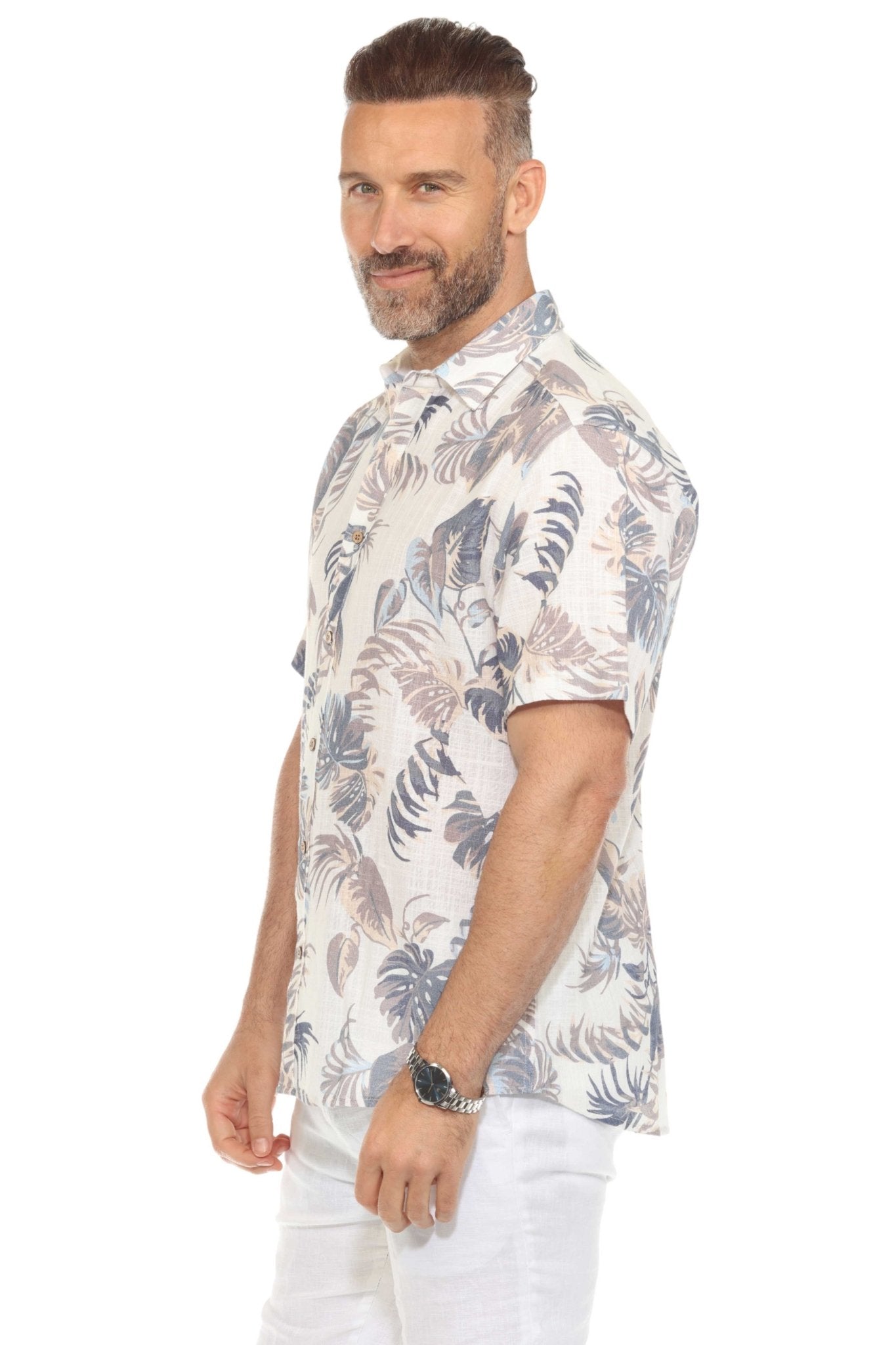 Camisa informal de lino con estampado estilo resort para hombre