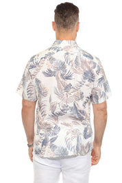 Men's Resort Style Casual Linen Blend Leafy Tropical Print Shirt