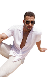 Camisa informal de lino con estampado estilo resort para hombre