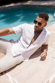 Camisa informal de lino con estampado estilo resort para hombre
