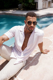 Camisa informal de lino con estampado estilo resort para hombre