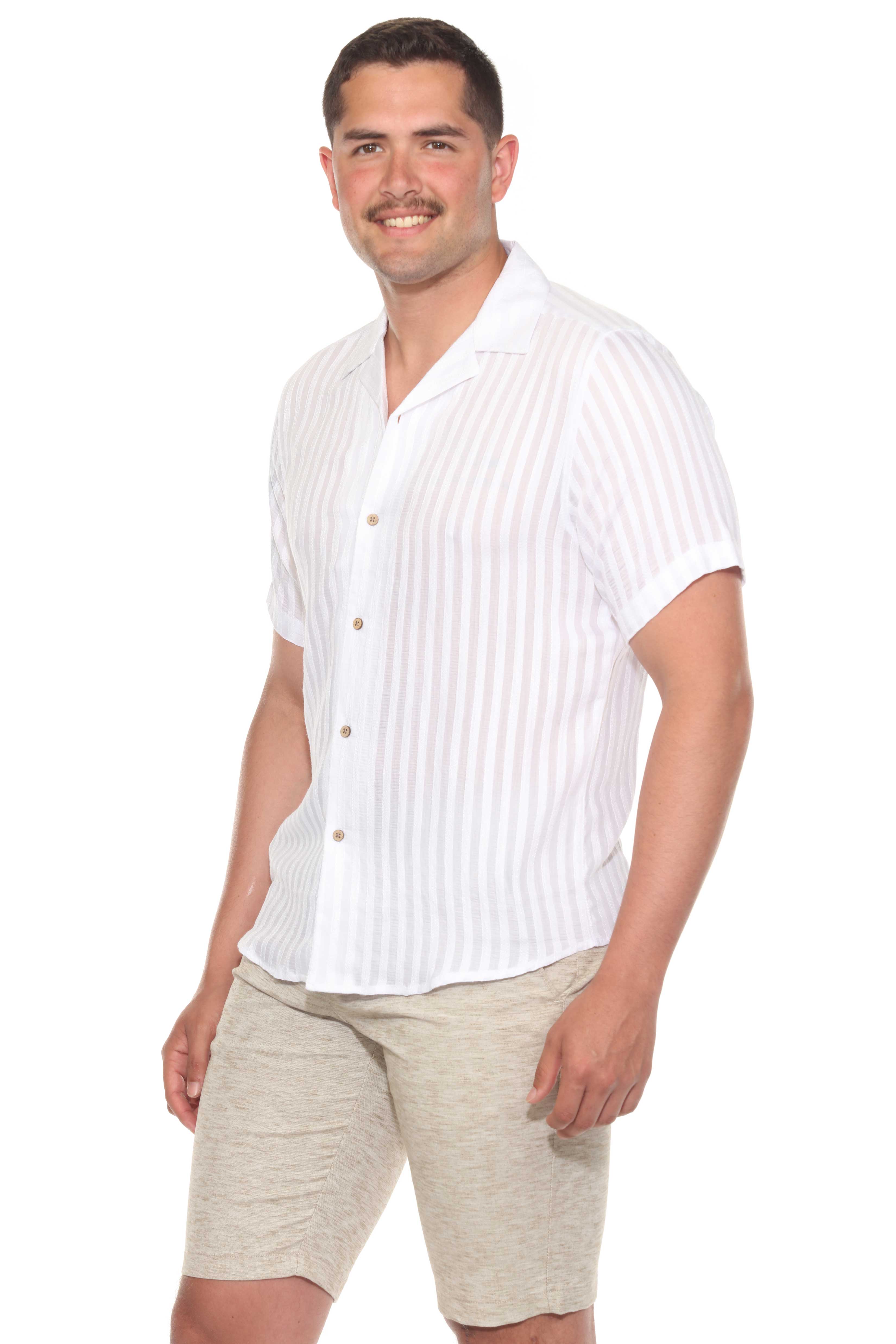 Mojito Men's Resort Style Casual Striped Lightweight Rayon Blend Shirt
